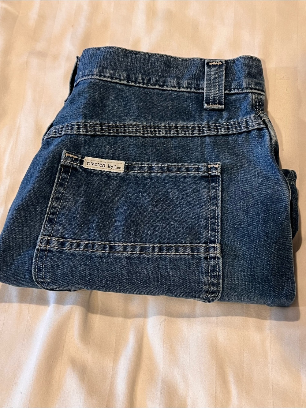 Vintage Riveted Lee Shorts Carpenter Style High Rise Denim - Med Wash Size 8